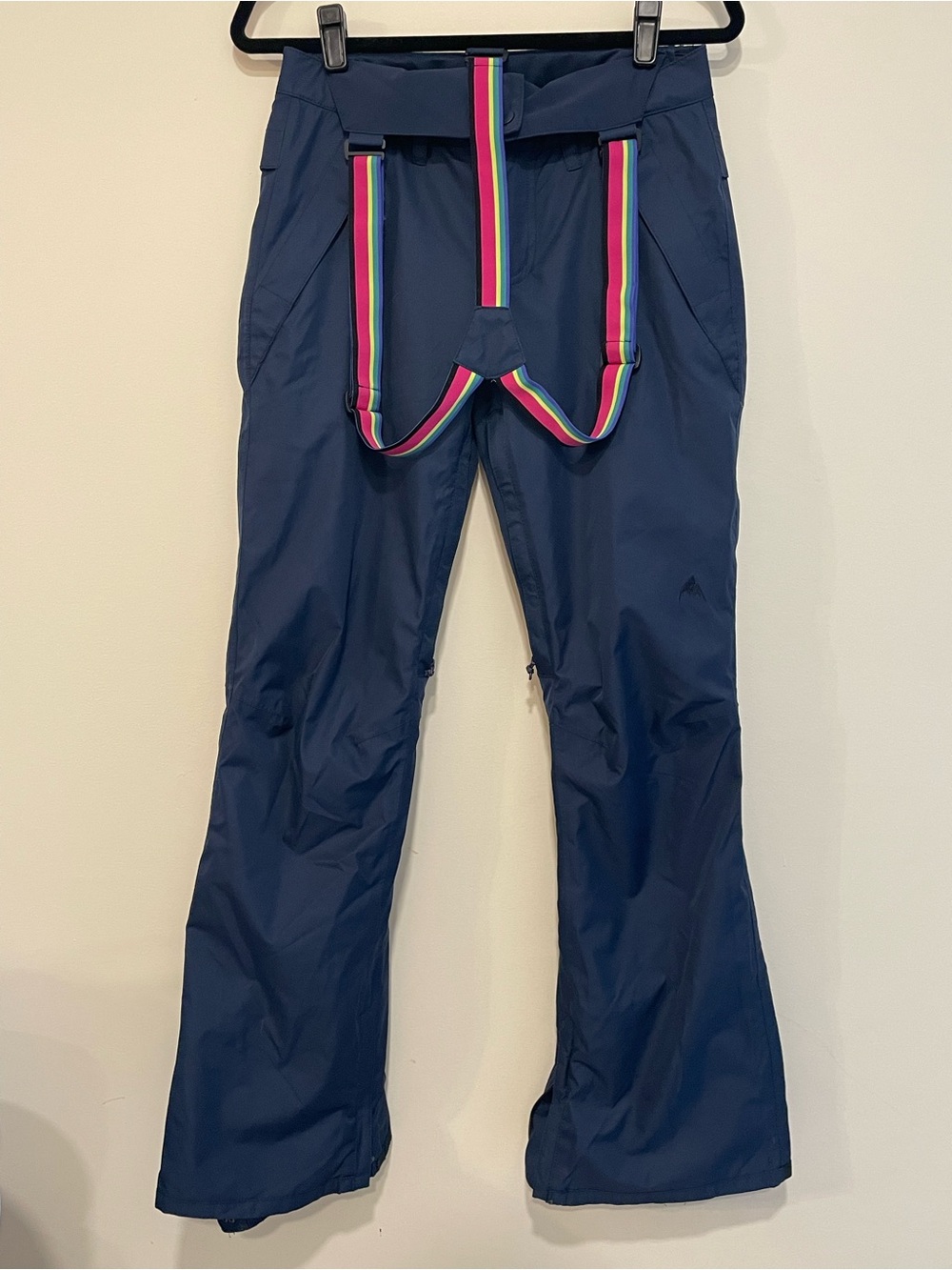 Burton Duncan Navy Blue Snow Pants with Rainbow Striped Suspenders